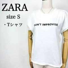 【訳あり】ザラ ベーシック 半袖シャツUネック プリント ホワイト Sのサムネイル