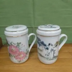 日信雪白磁器☆茶漉し、蓋付き台湾茶器 2個セット