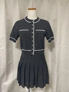 H&M デンスニット　ブラック　バイカラー　半袖ニット　カーディガン　セットアッ