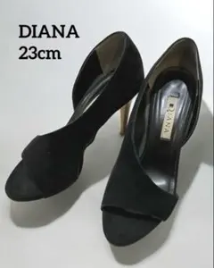 DIANA ブラックオープントゥハイヒール スエード 23cm