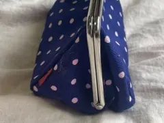 がま口ポーチ ネイビー ピンク ドット 水玉