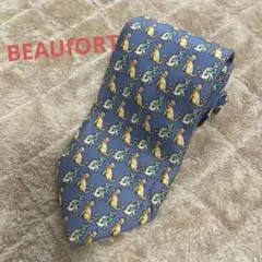 BEAUFORT ネクタイ個性派 総ネコ柄 ブルー シルク100%シミありのサムネイル