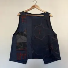 0428 大島紬　バックスリットベスト　パッチワーク　着物リメイク ベスト　正絹