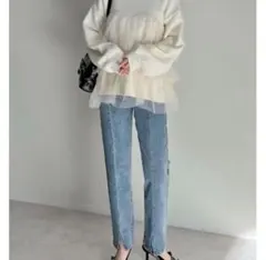 [累計販売枚数2.6万枚突破！]センタースリットリサイクルデニムパンツ