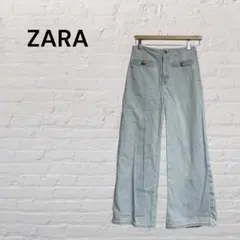 ZARA ライトブルー デニムパンツ ハイウエスト ストレート 金ボタン 春夏