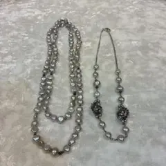 パールネックレス 2本セット　ロングネックレス約90cm2連ネックレス　グレー