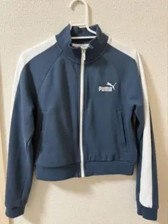 PUMA クロップドジップアップジャケット　ジャージ　ネイビー　青緑　S
