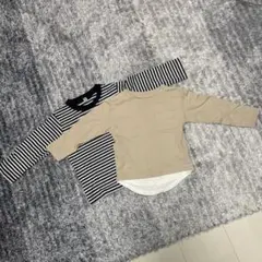 ベージュとストライプの長袖Tシャツ