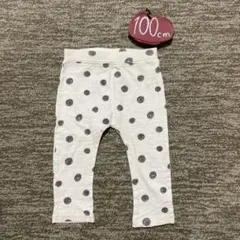 テータテート【100】水玉、ドット柄レギンス ステッチ　ナチュラル　シンプル