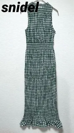 美品 SNIDEL★スナイデル ギンガムチェックシャーリングロングワンピース F