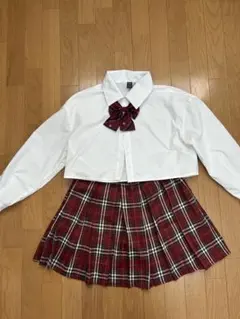学生服 白 クロップドシャツ 赤 チェックスカート