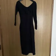 GRLリブ編みオフショルダー長袖ニットワンピース