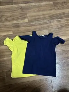 フリル袖Tシャツ2枚セット（黄色・紺色）