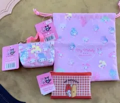 マイメロディー50周年　DAISO 巾着　フラットポーチ　マイクロバッグチャーム