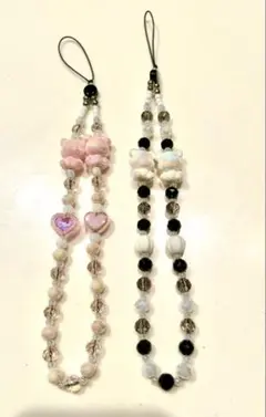 携帯ストラップ (ピンクと黒 ) 2本セット