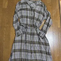 チェック柄長袖シャツワンピース