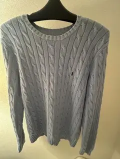 ライトブルー ケーブルニットセーター 長袖 ポロラルフローレン