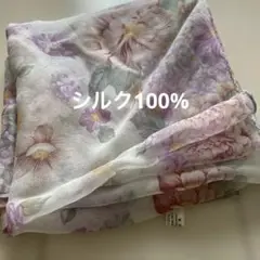大判シフォンスカーフ　花柄シルク100%