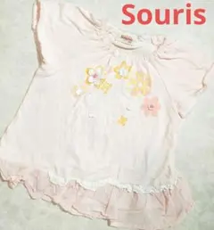 Souris　半袖Tシャツ　花　綿100%　ピンク　フリル　レース　トップスのサムネイル