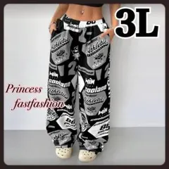 【3L】ポケット付英字ロゴ ゆるだぼ スウェットパンツ 大きいサイズ レディース
