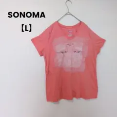 SONOMA 【L】フラミンゴプリント Tシャツ コーラルピンク