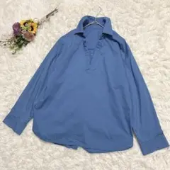 【イノウェーブ】コットン　プルオーバーシャツ　長袖　スキッパー　ライトブルー