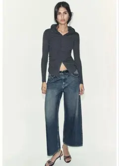 ZARA ウール混フラワーニットカーディガン