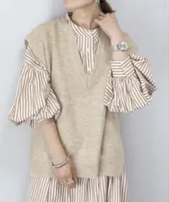 ALETTA　Vネック ニットベスト ベージュ