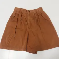 ハーフパンツ キュロット Aライン ハイウエスト ワイド タック入り オレンジ