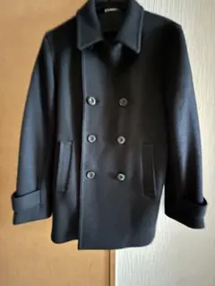 黒 ウール ピーコート ダブルブレスト