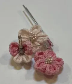 七五三　花飾り　成人式　ピンクと白の花のかんざし 3個セット