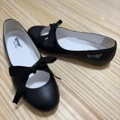 美品 アニエル 24cm ブラック フラットシューズ リボン付き