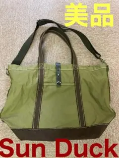 Sun Duck トートバッグ ショルダーバック メンズ　カーキ×ブラウン
