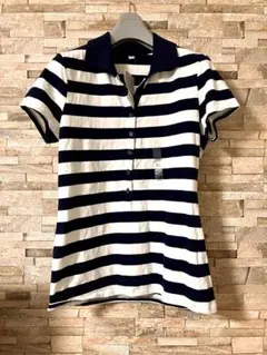 UNIQLOサイズXL ネイビー/ホワイト ストライプ ポロシャツ