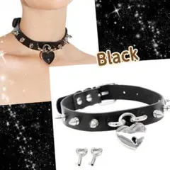⚡ハートロックチョーカー《ブラック》リアル鍵スタッズ 首輪ネックレス