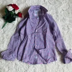 【希少】フランクアンドアイリーン　長袖シャツ　チェック　麻リネン　赤青白　XS