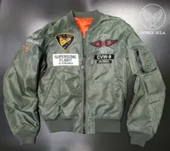 美品 AVIREX MA-1 秋仕様 L緑 アヴィレックス 総刺繍