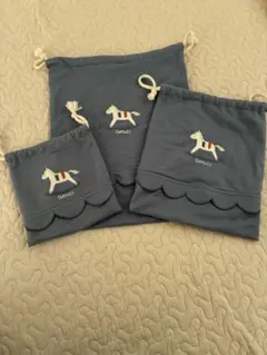 コトリ木馬刺繍 巾着袋 3点セット　バースデイ