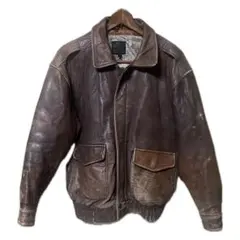 AVIREX レザー フライトジャケット A-2 G-1 総柄地図 ブラウン