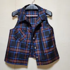 正絹黒地格子大島紬着物リメイクノ－スリ－ブショ－トシャツ