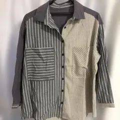 【美品！】パッチワークストライプシャツ　オシャレ