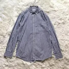 UNIQLO ユニクロ コットンストライプシャツ 長袖 ネイビー レディース S