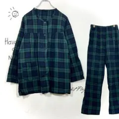 ニッセン コットンブラウス パンツセットアップ ブラックウォッチ(M)ノーカラー