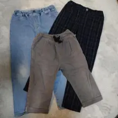 まとめ売り　キッズ服 ダークグレー・デニムパンツセット　チェックパンツ