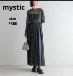 mystic　花柄シアーロングワンピース　FREE　透け感　ブラウン　小花柄