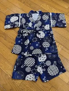 ネイビー 幾何学模様 甚平 上下セット 100
