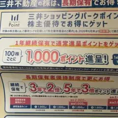 1000ポイント⭐︎三井不動産 株主優待 三井ショッピングパークポイントのサムネイル