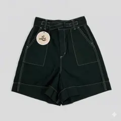 Lee【XS】ショートパンツ ハイウエスト ベルト付き ステッチ入り カジュアル