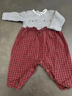 ファミリア　赤チェック　カバーオール　ロンパース