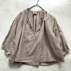 Brocante ブロカント　リネン　スキッパー　ブラウス　シャツ　ベージュ
